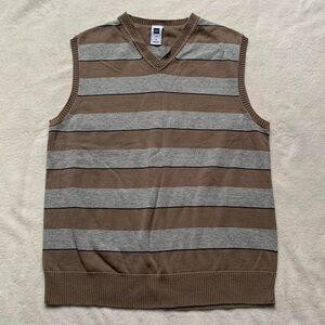GAP Y2K Men’s Grey & Brown Striped V-Neck Sleeveless Sweater Vest Size M